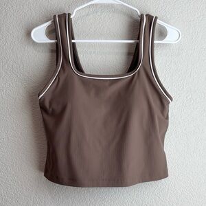 Varley Barney Piped Tank Top in Brown Chocolate Chip Long Crop Size Large